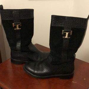 Tory Burch “Corey” black leather & suede boots